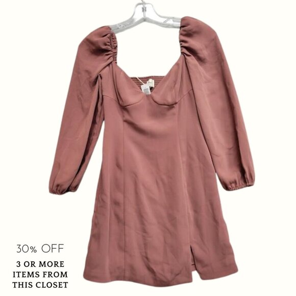 NWT Wilfred Novella Puff-Sleeve Mini Dress With Slit in Ashy Rose Pink - Picture 4 of 7